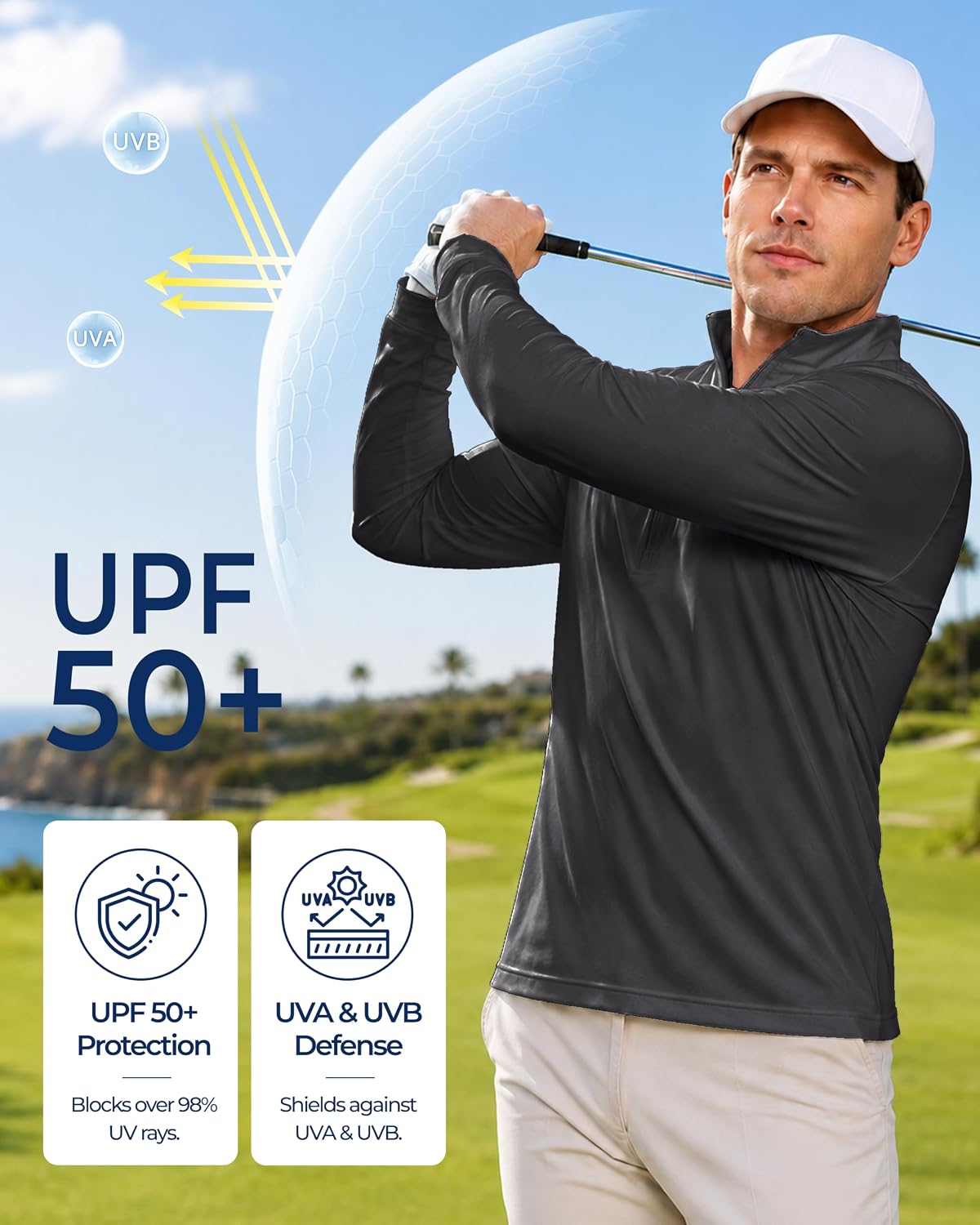 Detalle de Boladeci Men’s UPF 50+ Quarter Zip Long Sleeve Sun Shirt (1/4 Zip, Lightweight Quick-Dry)
