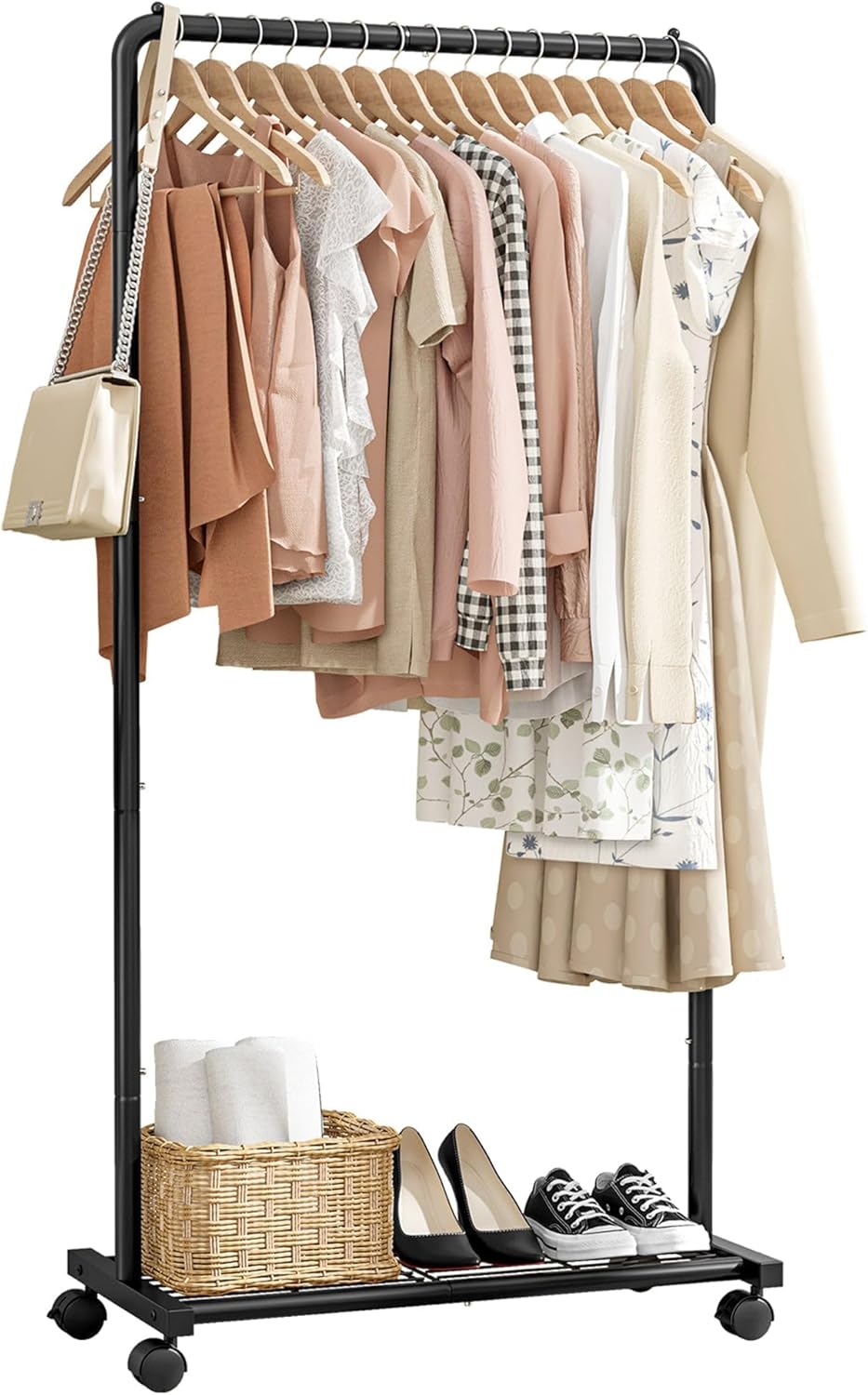 Detalle de Sakugi Clothes Rack with Storage Mesh Shelf & Casters