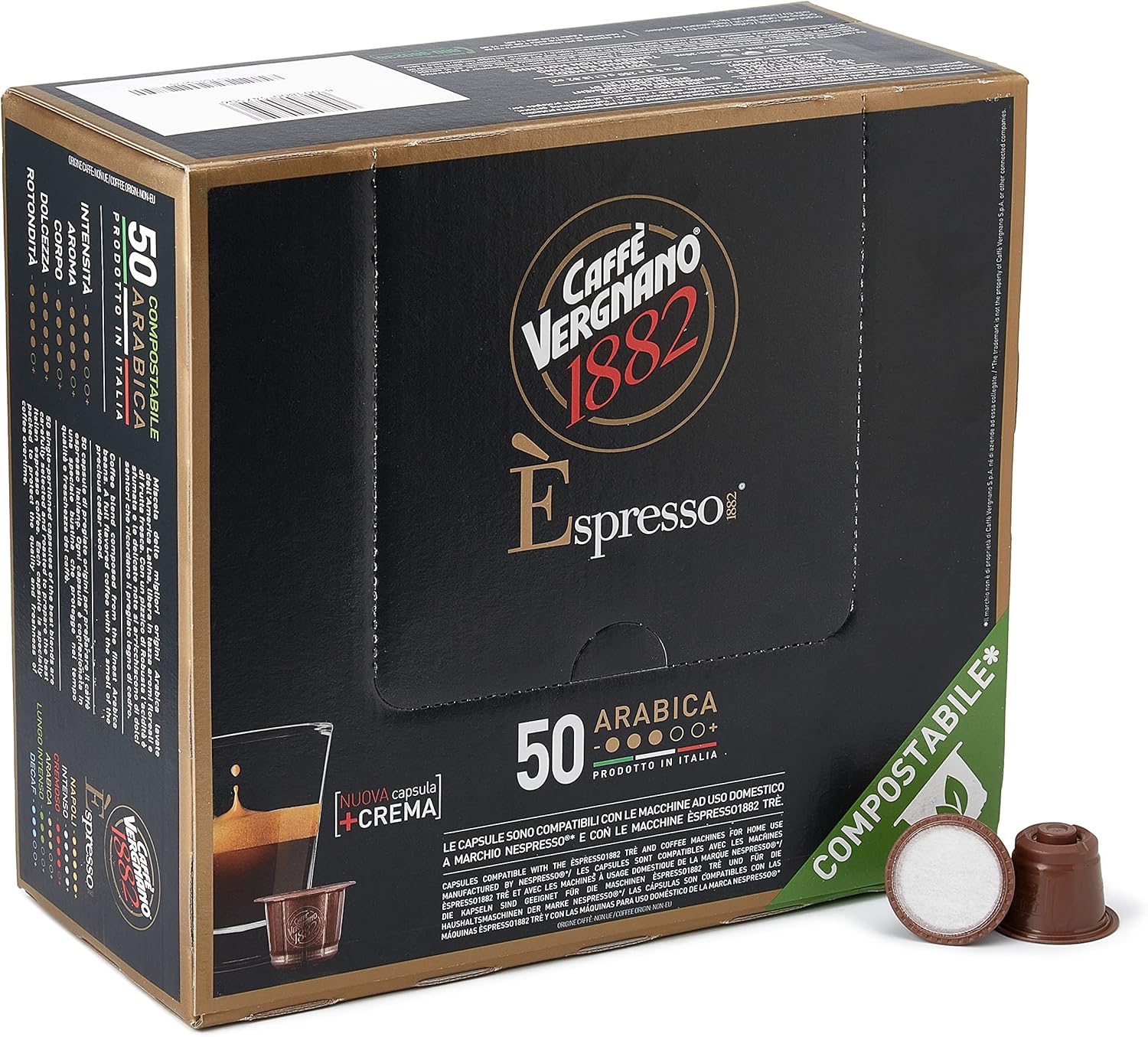 Detalle 2 de Caffè Vergnano 1882 – 50 Capsule Oro: compatibile Nespresso ed Espresso1882, compostabili