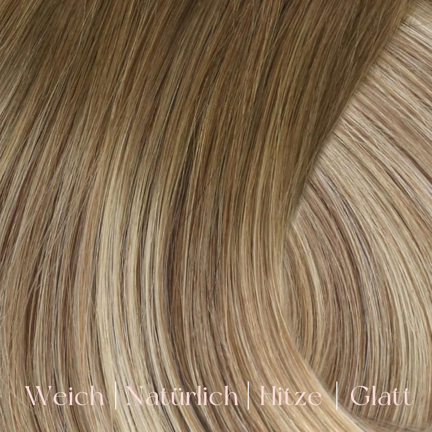 Detalle de Easyouth Clip-in Extensions aus Remy-Menschenhaar (Balayage Blond, #3/8/22) – 7 Stk. bis 55 cm, 120 g