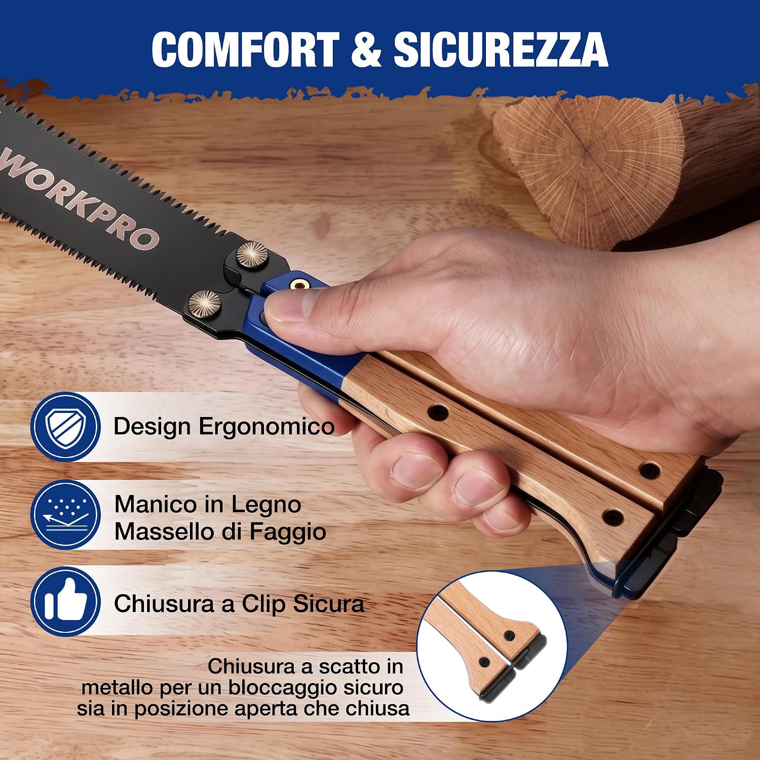 Thumbnail 6 de WORKPRO Sega Sega Giapponese Pieghevole 310 mm, Doppio Filo 11/17 TPI – Lama SK5, Manico in Faggio