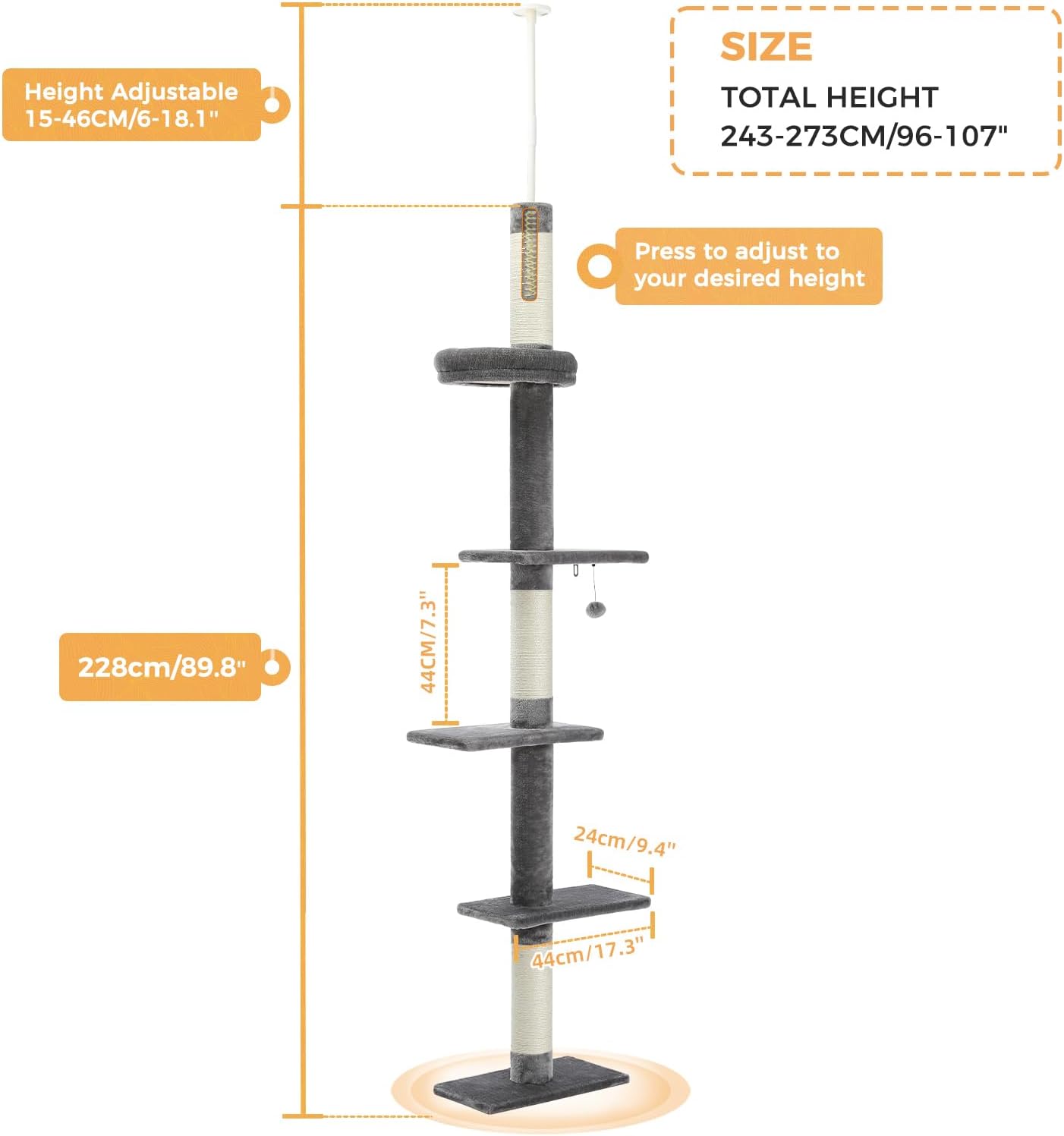 Thumbnail 1 de PAWZ Road Tour de chat à 5 niveaux ajustable du sol au plafond