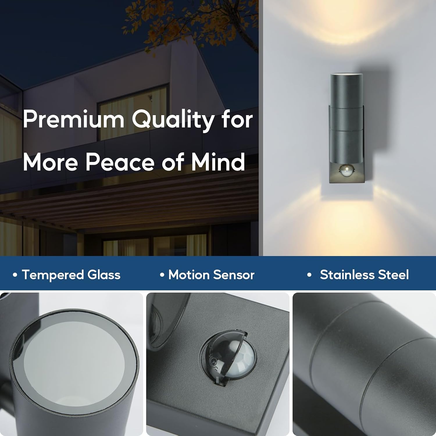 Detalle 2 de Outdoor motion wall lights, IP44 2 pack