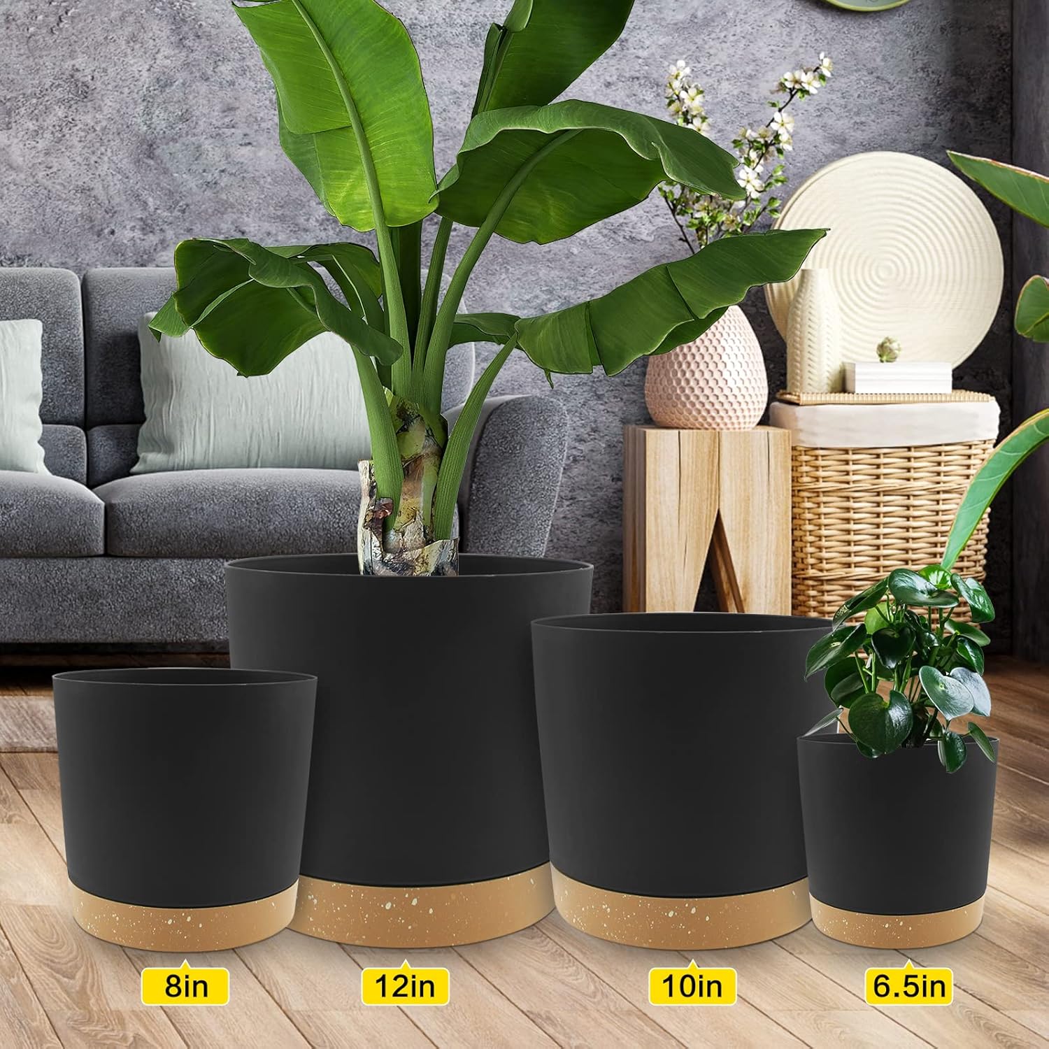 Thumbnail 6 de QCQHDU 30.5cm Plant Pot (2-Pack) with Drainage Holes & Saucer, Dark Grey