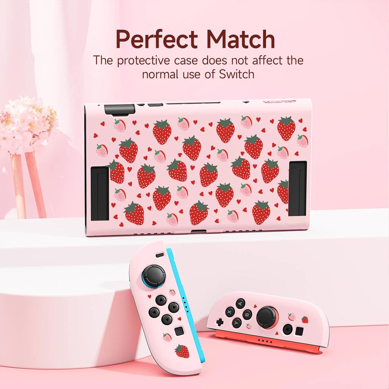 Thumbnail 2 de Textured Grip Protective Case for Nintendo Switch 2 (2025) in Cute Pink Strawberry Design – Matte Shockproof TPU Shell