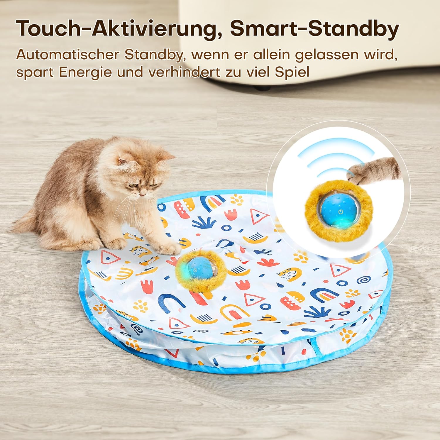 Thumbnail 5 de Potaroma Interaktives Katzenball Spielzeug – schnell rollender, bewegungsaktivierter Ball im Spielteppich