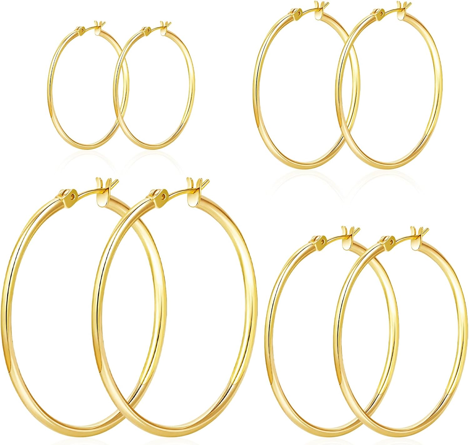 Detalle de Sweetkiki 4 Pairs Gold Hoop Earrings for Women – Hypoallergenic 316L Stainless Steel, Large Hollow Hoops in 14/20/30/40mm