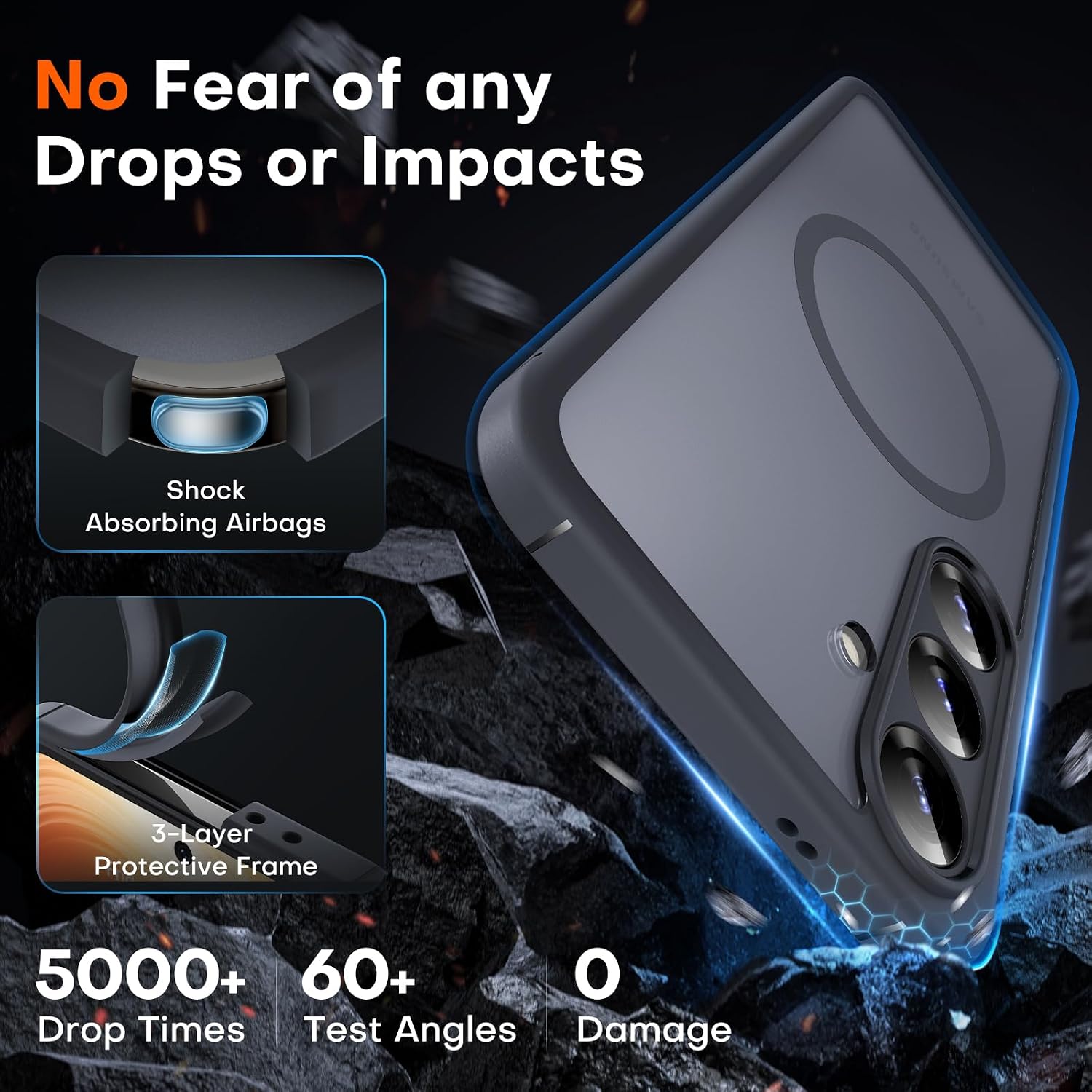 Detalle de TOCOL Magnetic Case for Samsung Galaxy S25 – Slim, Matte Translucent Back with Full Camera Protection and 14ft Shockproof