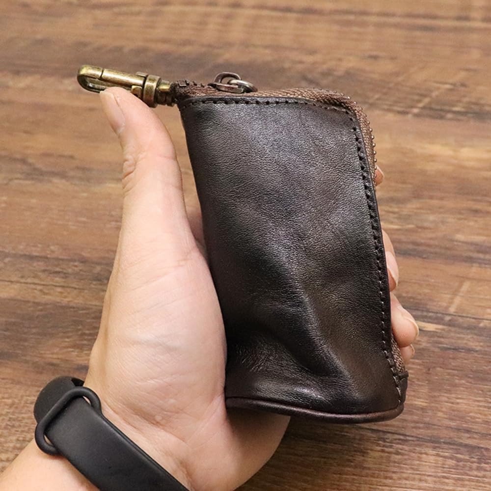 Detalle de MiOYOOW Leather Zipper Coin Pouch – Medieval-inspired Red Mini Organizer