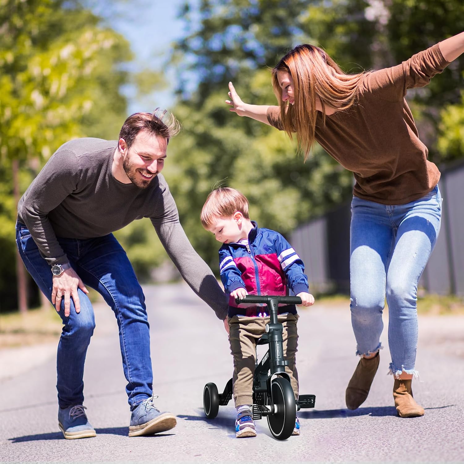 Thumbnail 6 de KORIMEFA triciclo 5-in-1 a 3 ruote per bambini 1-3 anni (con maniglia di spinta e pedali rimovibili) – Nero