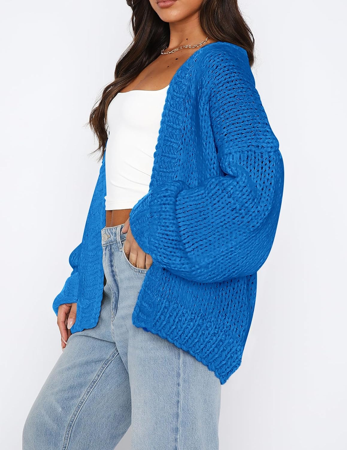 Detalle de PRETTYGARDEN Women's Chunky Knit Cardigan, Oversized Open-Front Style