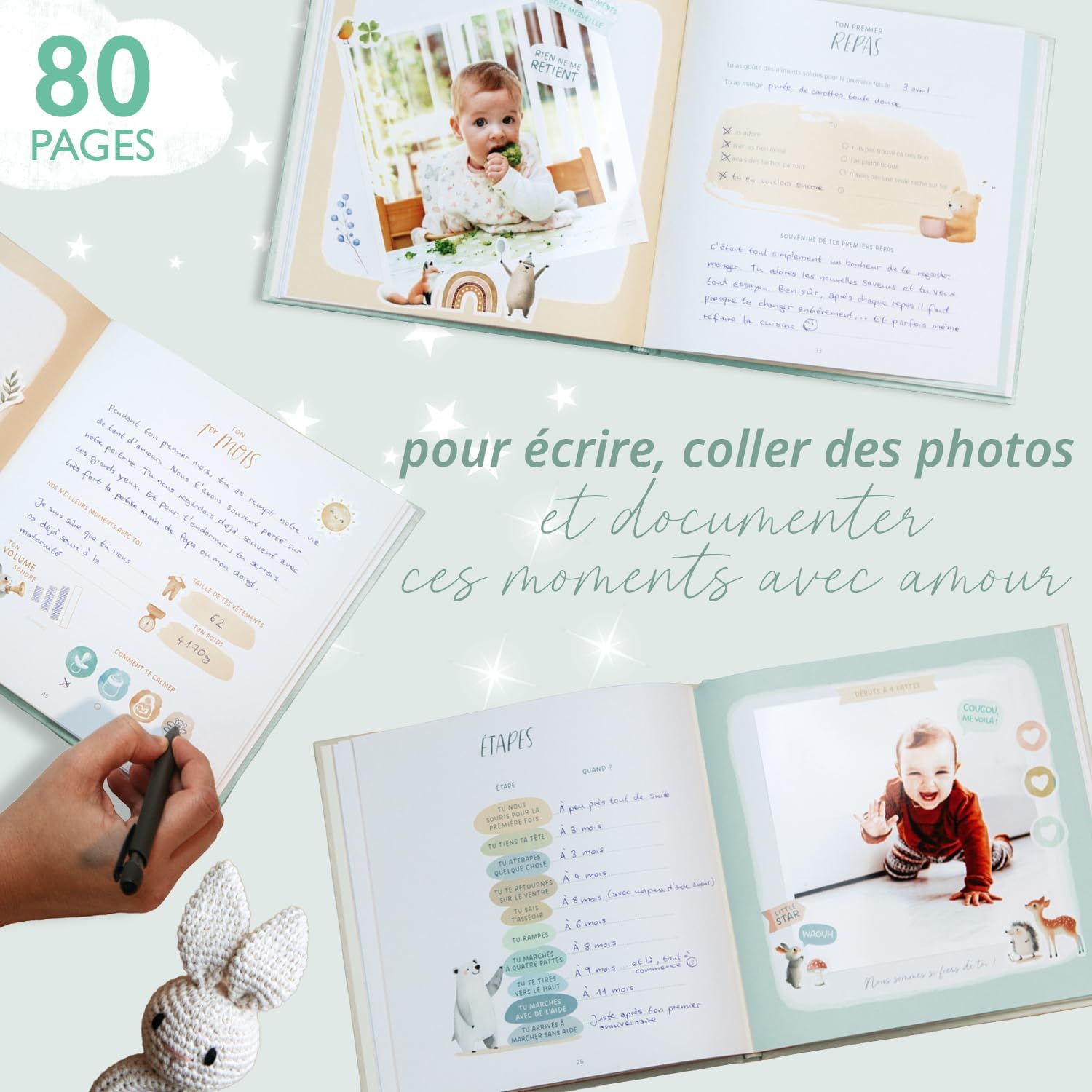 Thumbnail 6 de Livre de naissance Ma première année + set d’autocollants – album bébé 80 pages