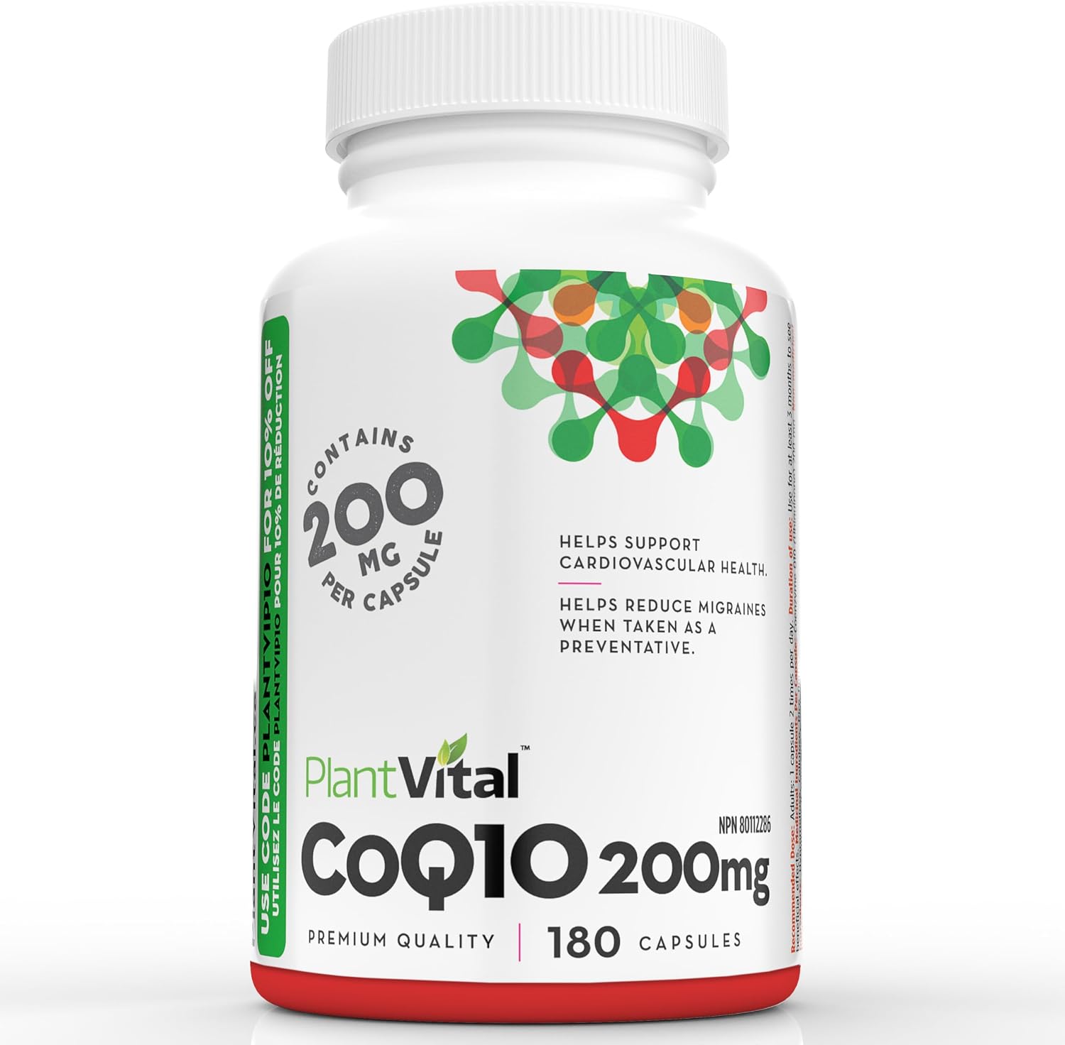 Detalle de PlantVital Coenzyme Q10 CoQ10 Supplement, 200 mg Vegan Capsules, 180 Count