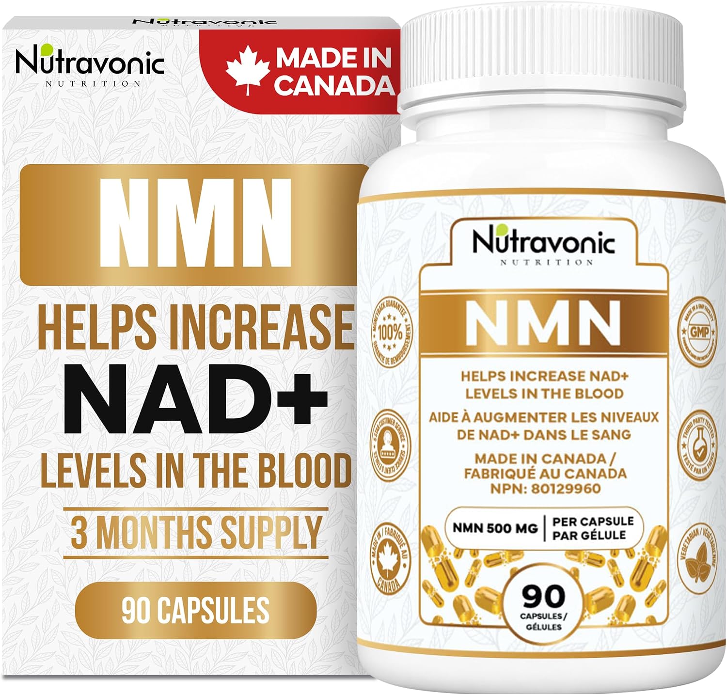 Detalle de Nutravonic Nutrition NMN 500 mg Capsules, 99%+ Pure, Vegan, 90 Count