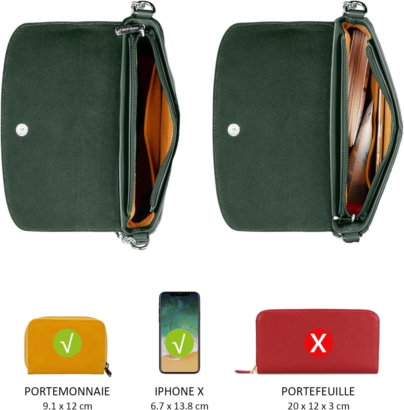 Thumbnail 6 de Petit sac bandoulière femme David Jones en PU rigide vert – pochette téléphone, besace rectangle