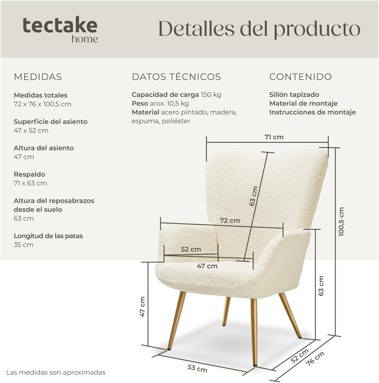 Detalle 2 de tectake® Sillón Orejero Estilo Escandinavo 150 kg