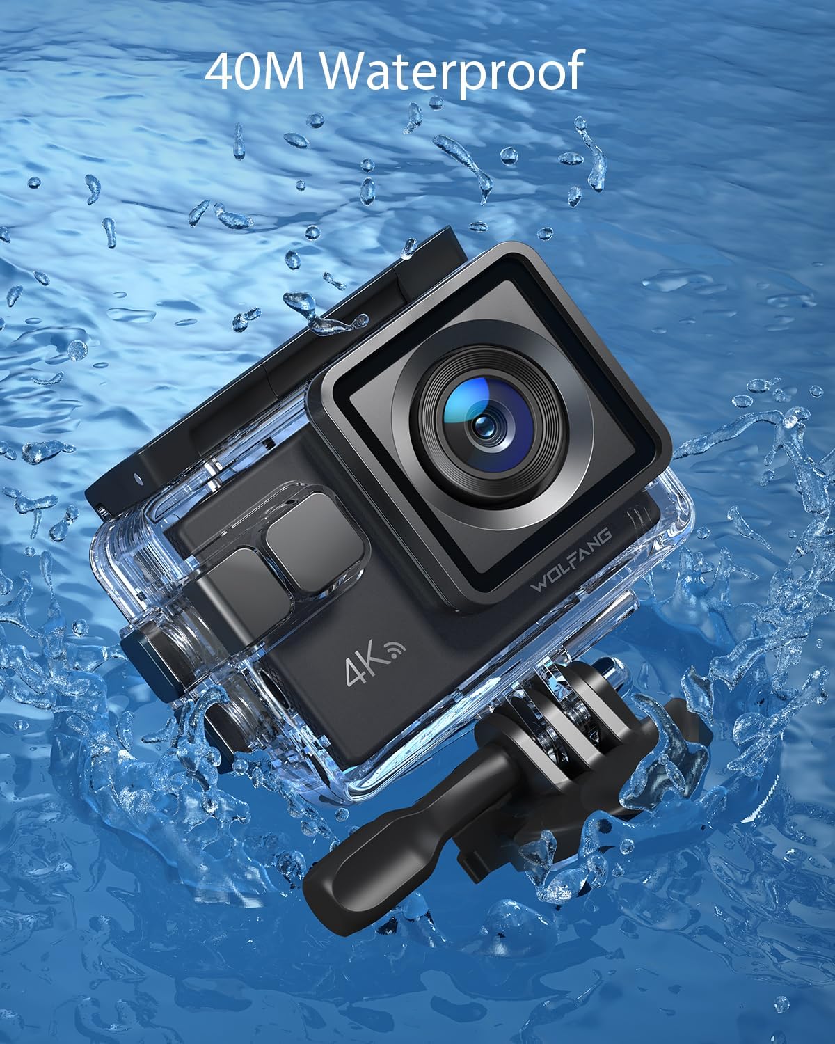 Detalle de WOLFANG GA100 Action Camera: 4K 20MP, 40m Waterproof, EIS Stabilisation & External Mic