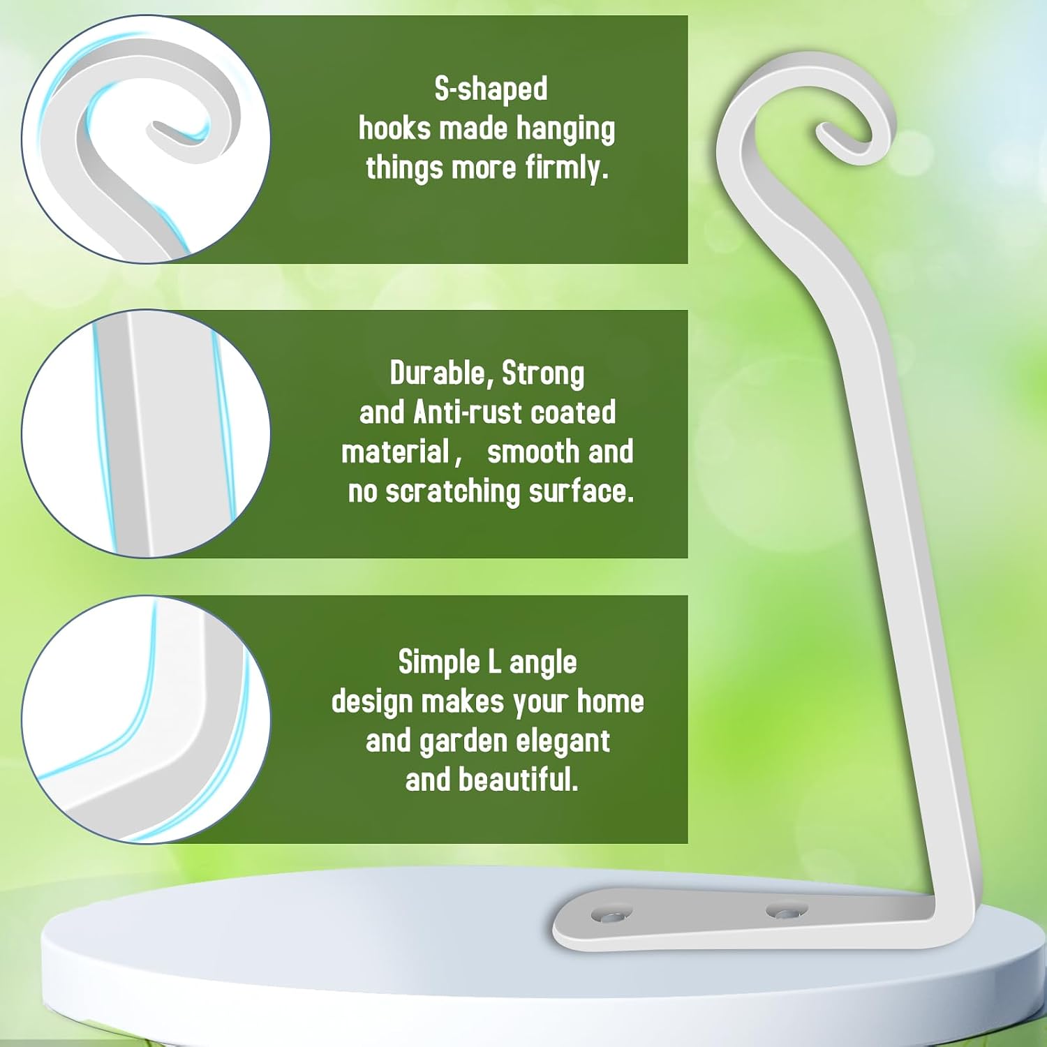 Detalle de FEED GARDEN BJC-CBG-12IN-2 Plant Hooks, 2-Pack White Wall-Mount Brackets