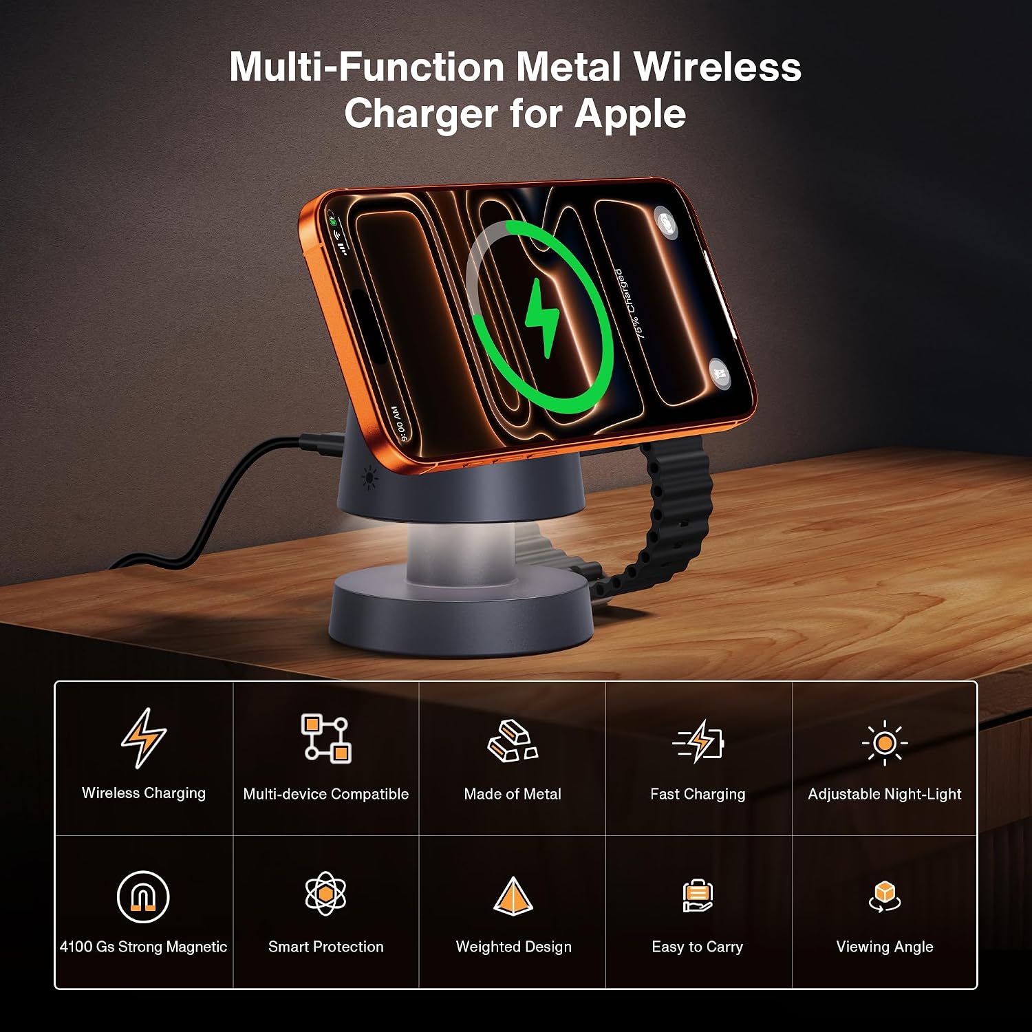 Thumbnail 5 de iVANKY stazione di ricarica wireless 4 in 1 con luce notturna, Qi2 15W e MagSafe per iPhone, Apple Watch e AirPods