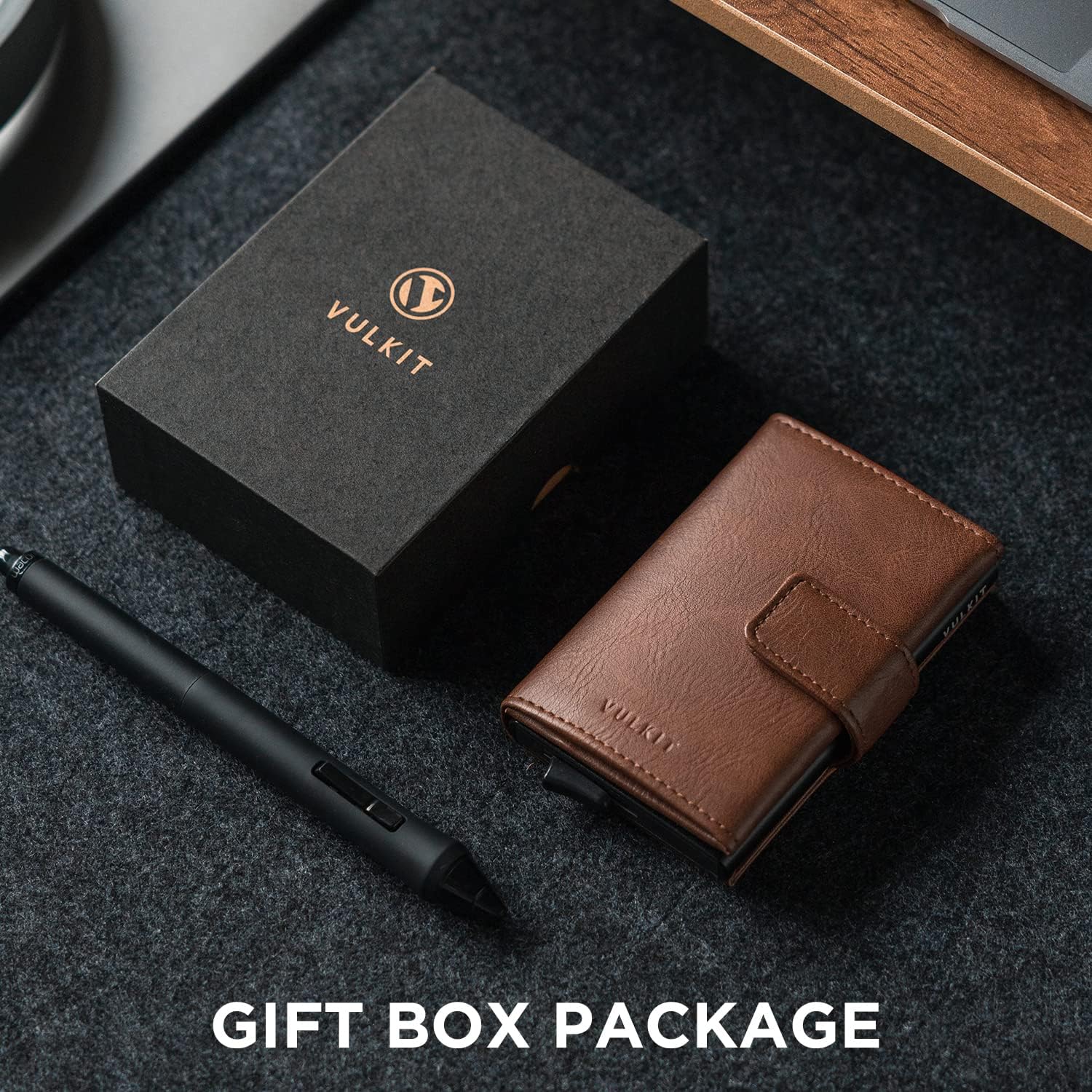 Detalle de VULKIT RFID Blocking pop-up leather credit card holder with magnetic closure