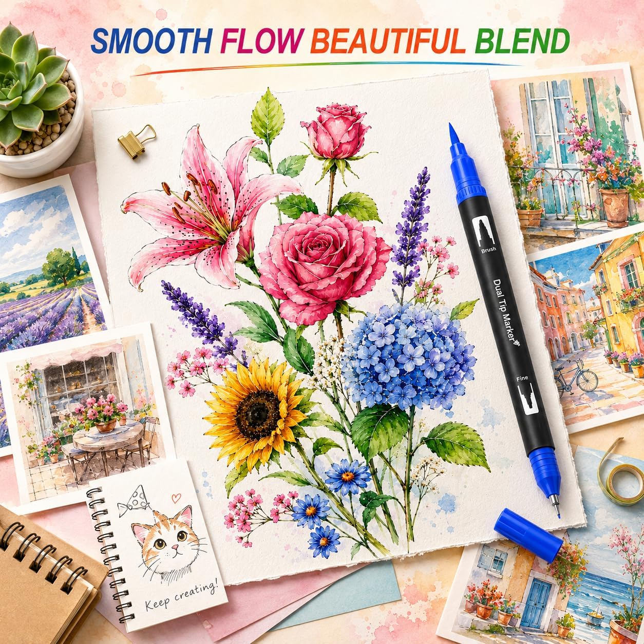 Thumbnail 6 de Vozuna 24 Colouring Pens for Adults – Dual Tip Brush Pens (Fine 0.4mm & Brush 1–2mm)