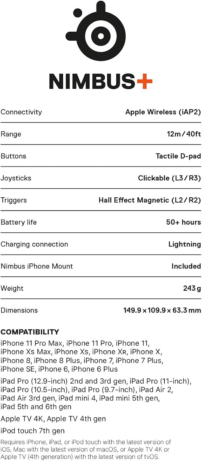 Detalle 2 de Nimbus+ Wireless-Controller von SteelSeries – Wiederaufladbar, kompatibel mit iPhone, iPad, iPod und Apple TV