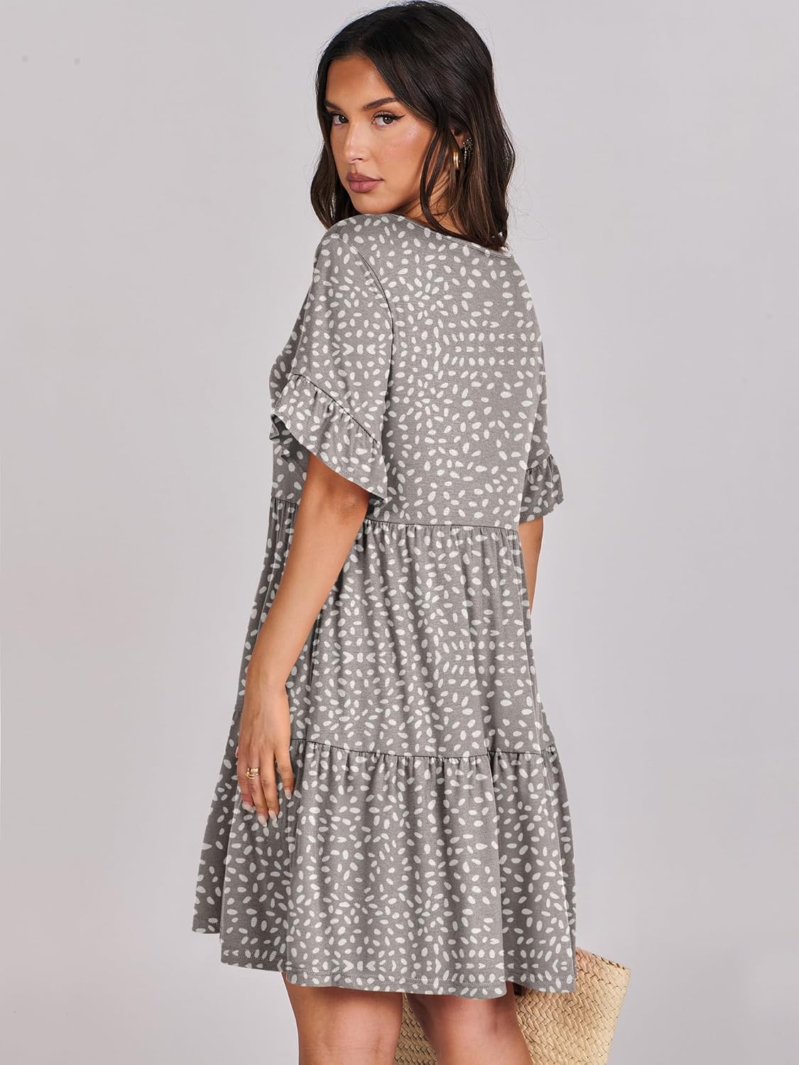Thumbnail 4 de ANRABESS Women's Summer 2026 V-Neck Ruffle Sleeve A-Line Tiered Dress with Pockets