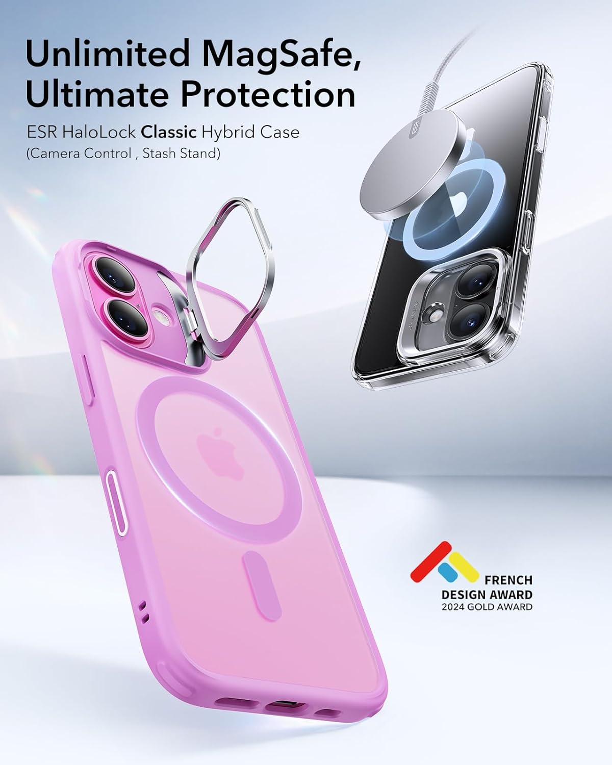 Thumbnail 2 de ESR iPhone 16 Case with Camera Control, MagSafe & Adjustable Stash Stand (Classic Series, Frosted Pink)