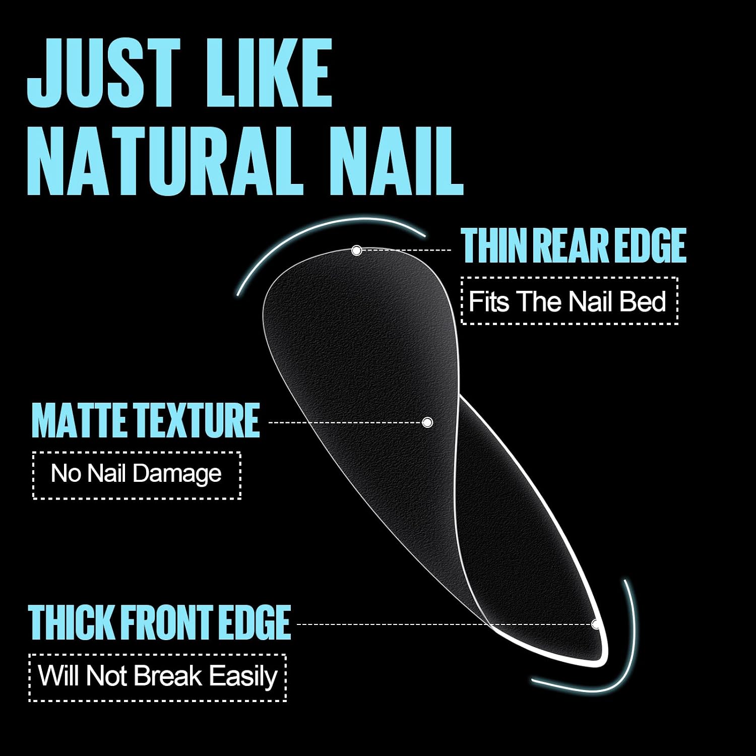 Detalle de TOMICCA Medium Almond Nail Tips, 450 Pieces, Double-Sided Matte