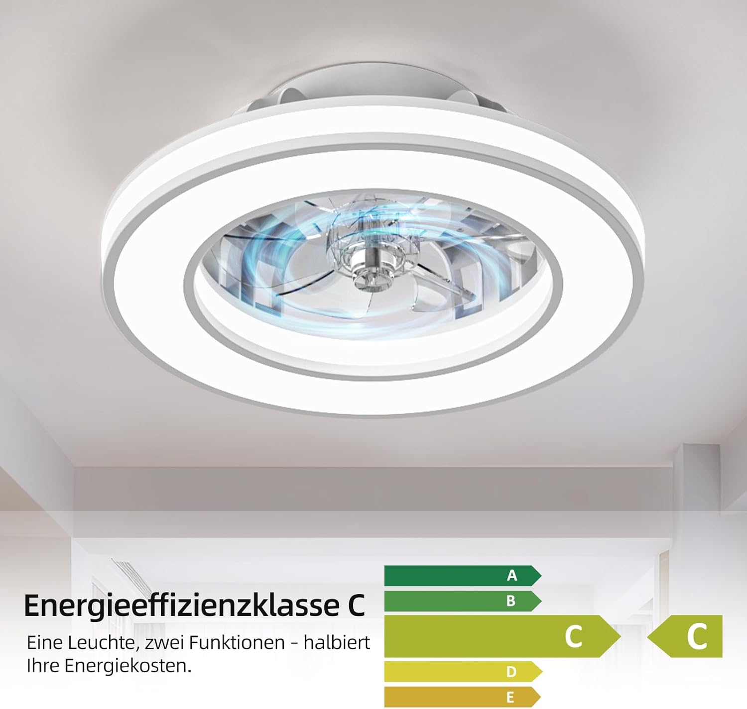 Detalle de Ateroll Deckenventilator mit Beleuchtung Ø41.5 cm – Dimmbar, RGB-Licht, 6 Geschwindigkeiten, Fernbedienung