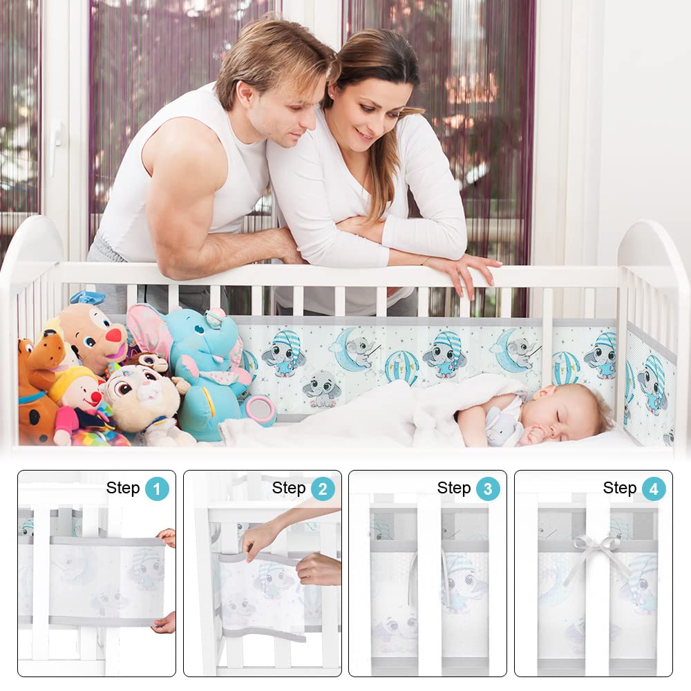 Detalle de Aolso Bettumrandung Babybett mit abnehmbaren Nestchen (2-teilig), 340 cm + 160 cm lang, Elefanten