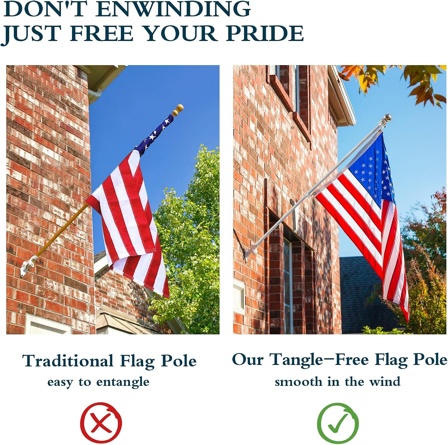 Thumbnail 2 de HOOPLE White Flag Pole-1 6 ft Aluminum Spinning Flagpole with Rotating Rings
