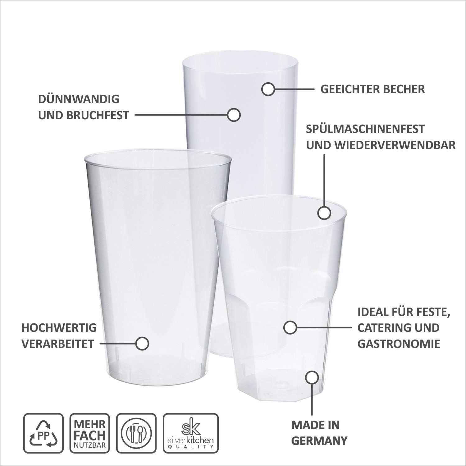 Detalle de Silverkitchen 4037-005 Reusable Cocktail Cups, 300 ml PP, Stackable