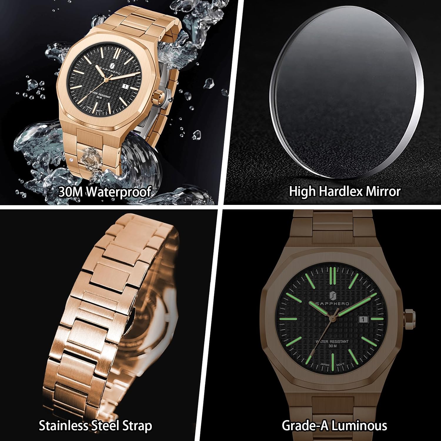 Thumbnail 3 de SAPPHERO Herrenuhr Quarzwerk Edelstahl – 42 mm, 50 m Wasserdicht, Datum