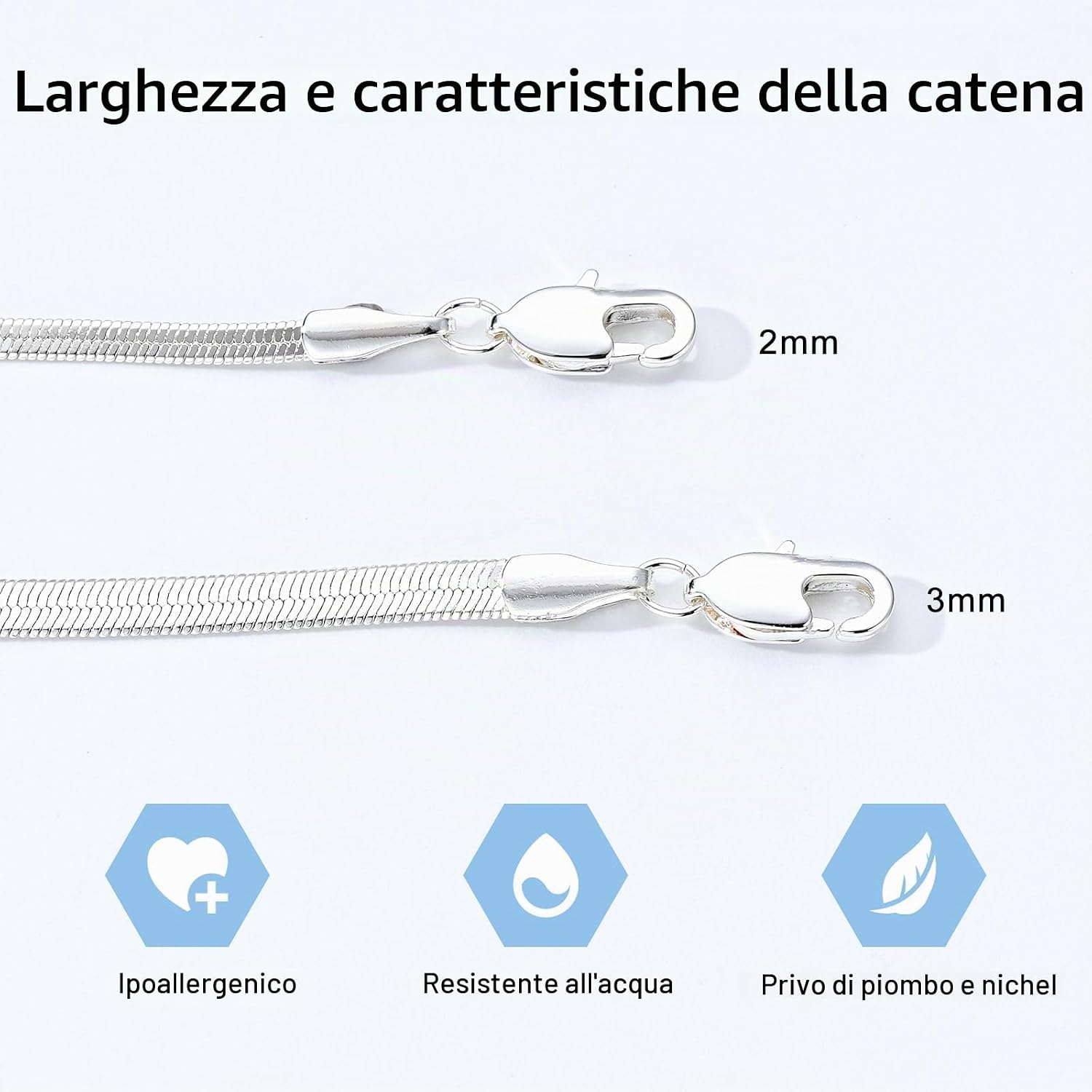 Thumbnail 3 de Collana Esmoly Serpente in Argento 925 2/3 mm – 16–24 pollici, regalo per donna