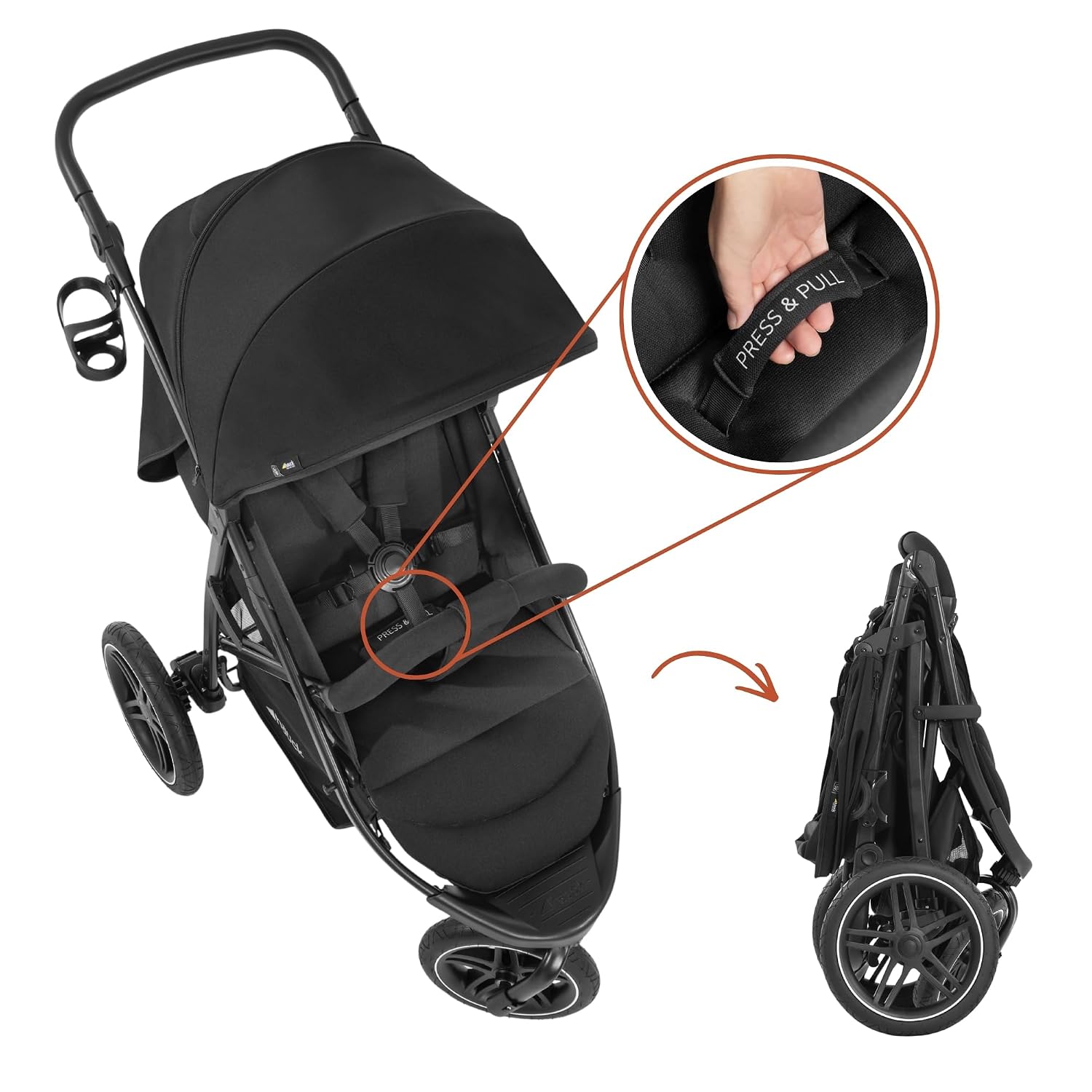 Thumbnail 5 de hauck Rapid 3R Schwarz – Dreirad-Kinderbuggy mit Federung, Liegeposition und UV-Schutz 50+