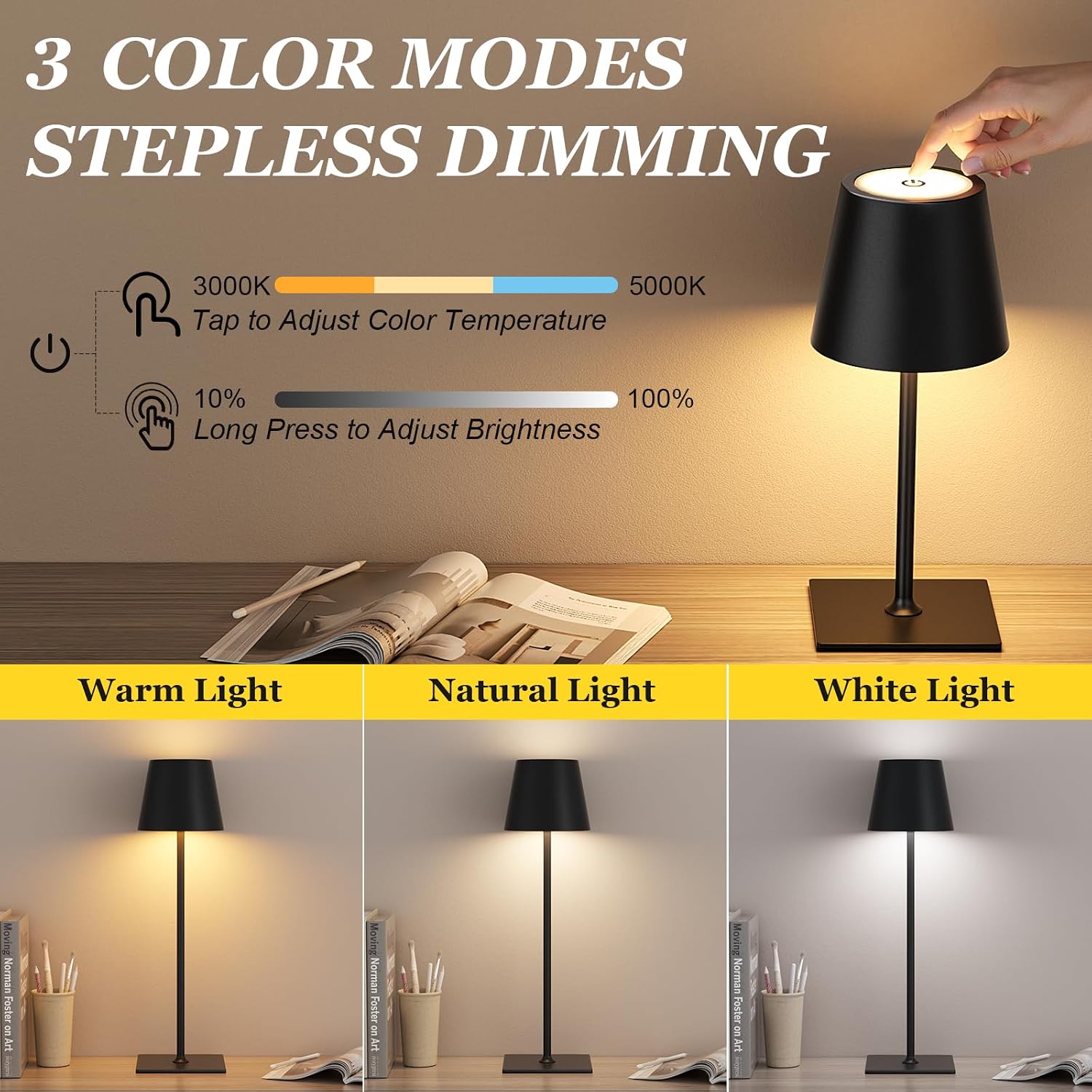 Thumbnail 1 de Kakanuo 9RT81 Cordless Table Lamps, 2-Pack with 3 Color Temperatures