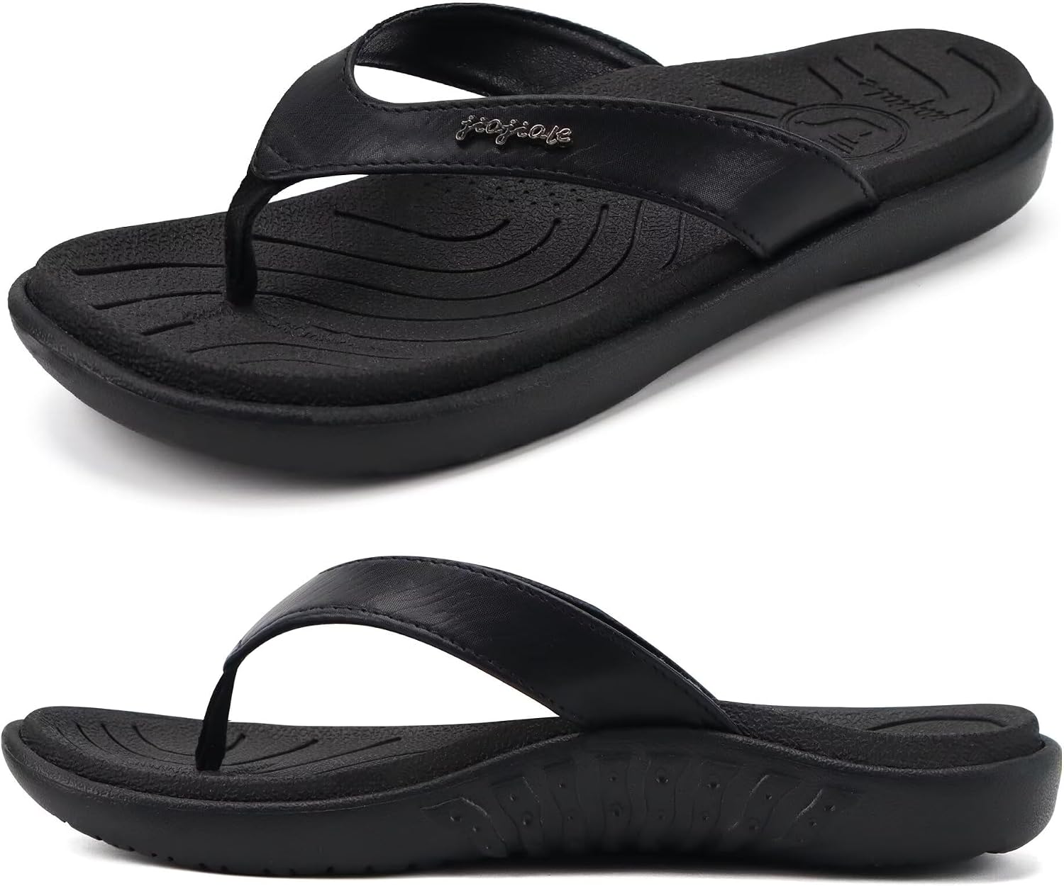 Detalle de jiajiale Flip Flops Damen – Orthopädische Leder Stoff Slipper mit rutschfester Sohle