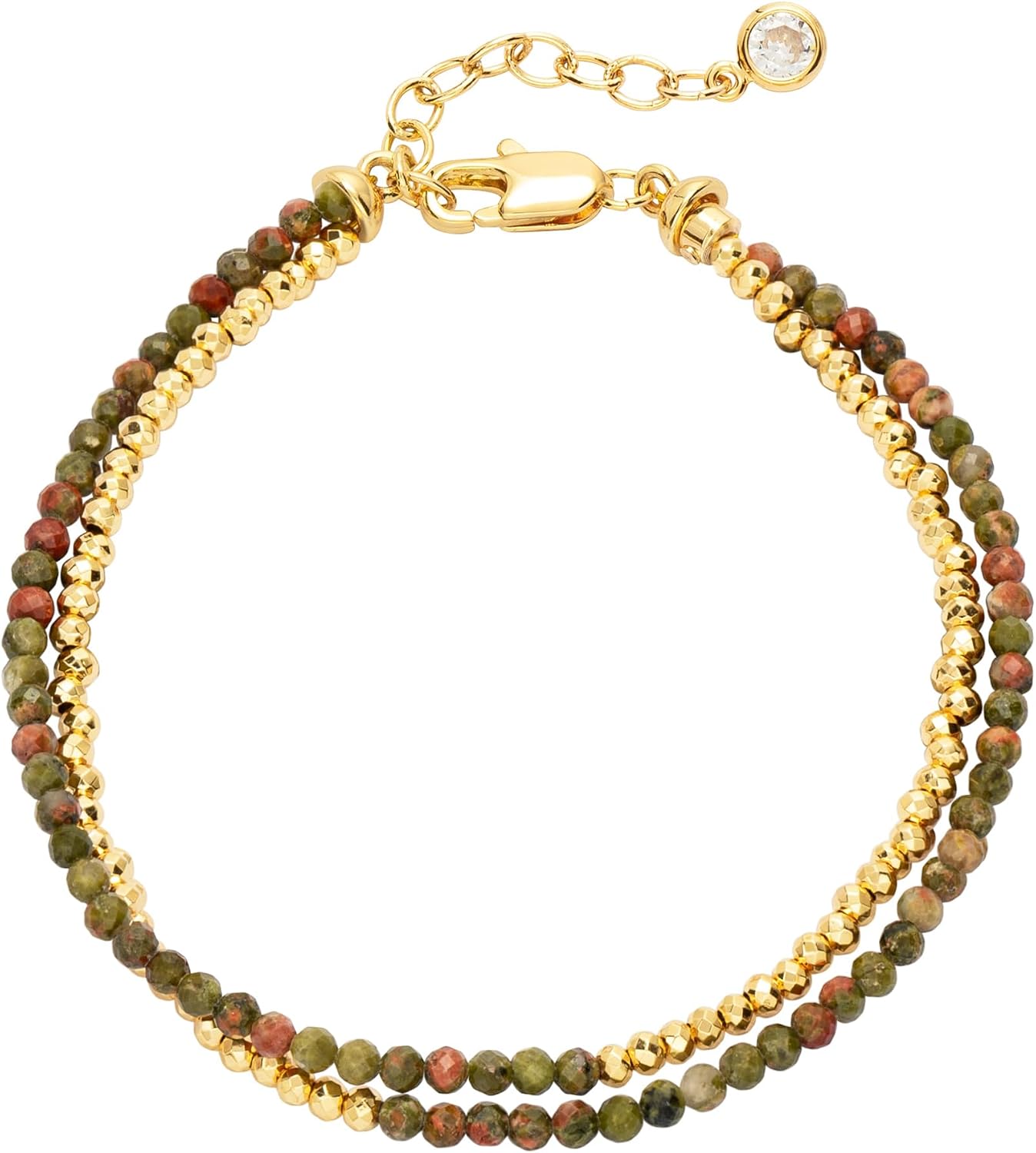 Detalle de Jenosy Goldarmband für Frauen – Multicolor-Unakit-Anhänger, 18 Karat vergoldet, handgefertigtes Perlenarmband-Set