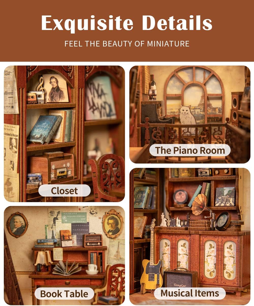 Thumbnail 4 de CUTEBEE DIY Book Nook Kit – Kit de maison de poupées miniatures avec lumière LED et meubles