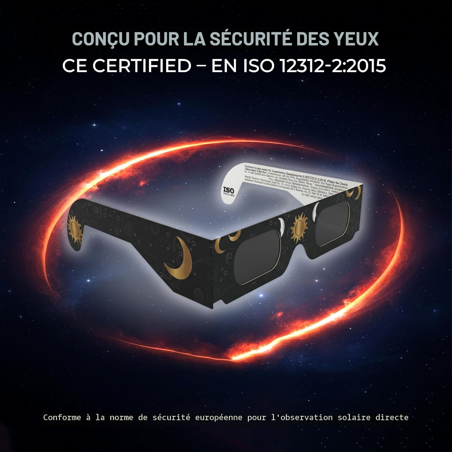 Detalle 2 de VOLTNGO Lot de 2 lunettes d’éclipse solaire certifiées ISO 12312-2 et CE – Observation sûre du 12 août 2026
