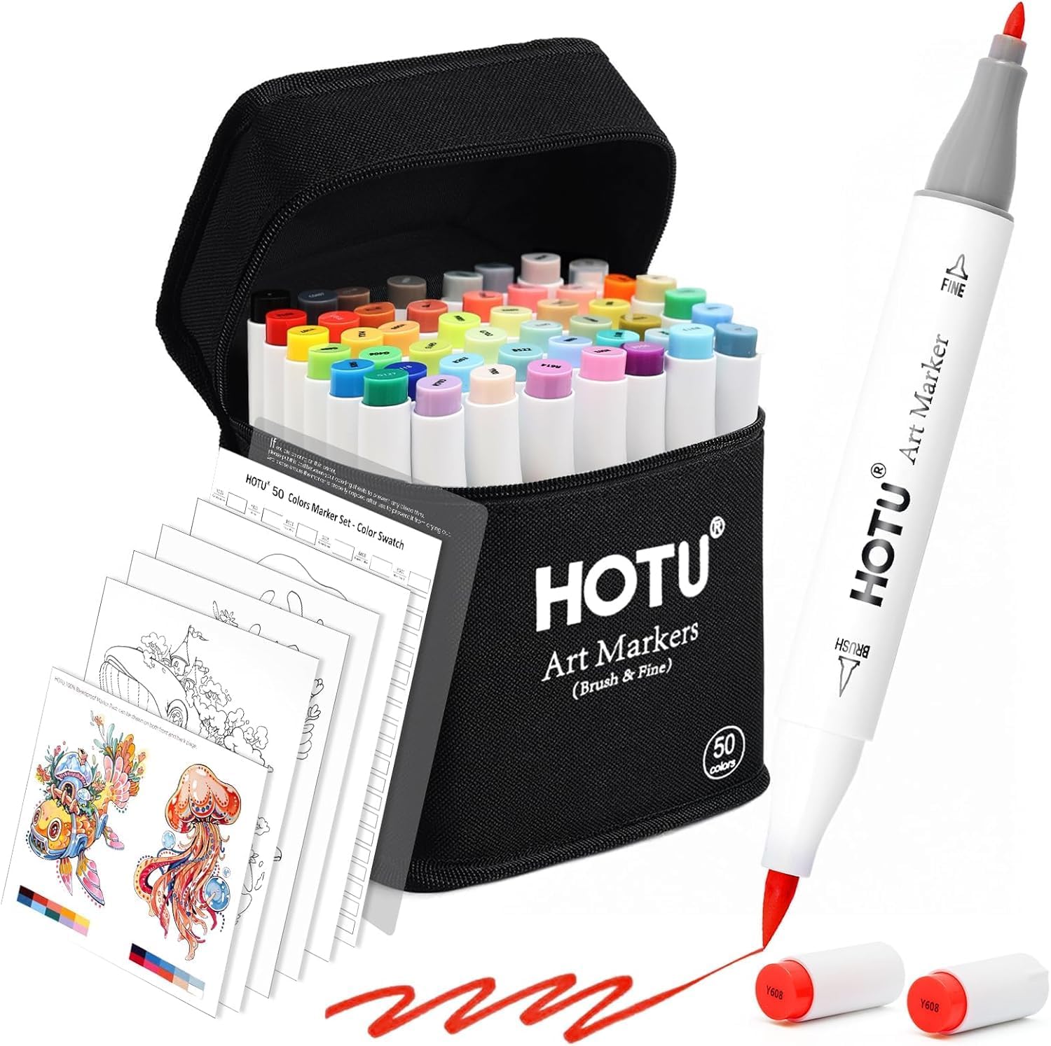 Detalle de HOTU Pennarelli ad alcol 50 colori – doppia punta, custodia inclusa