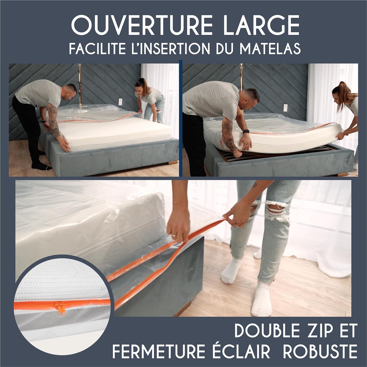 Thumbnail 4 de Dreamzie lot de 2 housses de matelas de déménagement 160x200 cm (épaisseur 30 cm) avec zip pratique