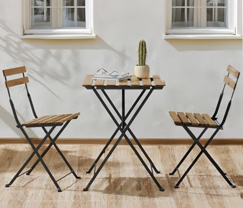 Thumbnail 8 de T-LOVENDO.ES Set retro de 3 muebles de exterior (mesa y 2 sillas) plegables de acero y madera