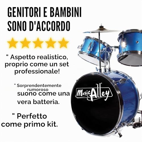Thumbnail 6 de Music Alley Batteria per Bambini 3 Pezzi con Sgabello e Piatto, Blu