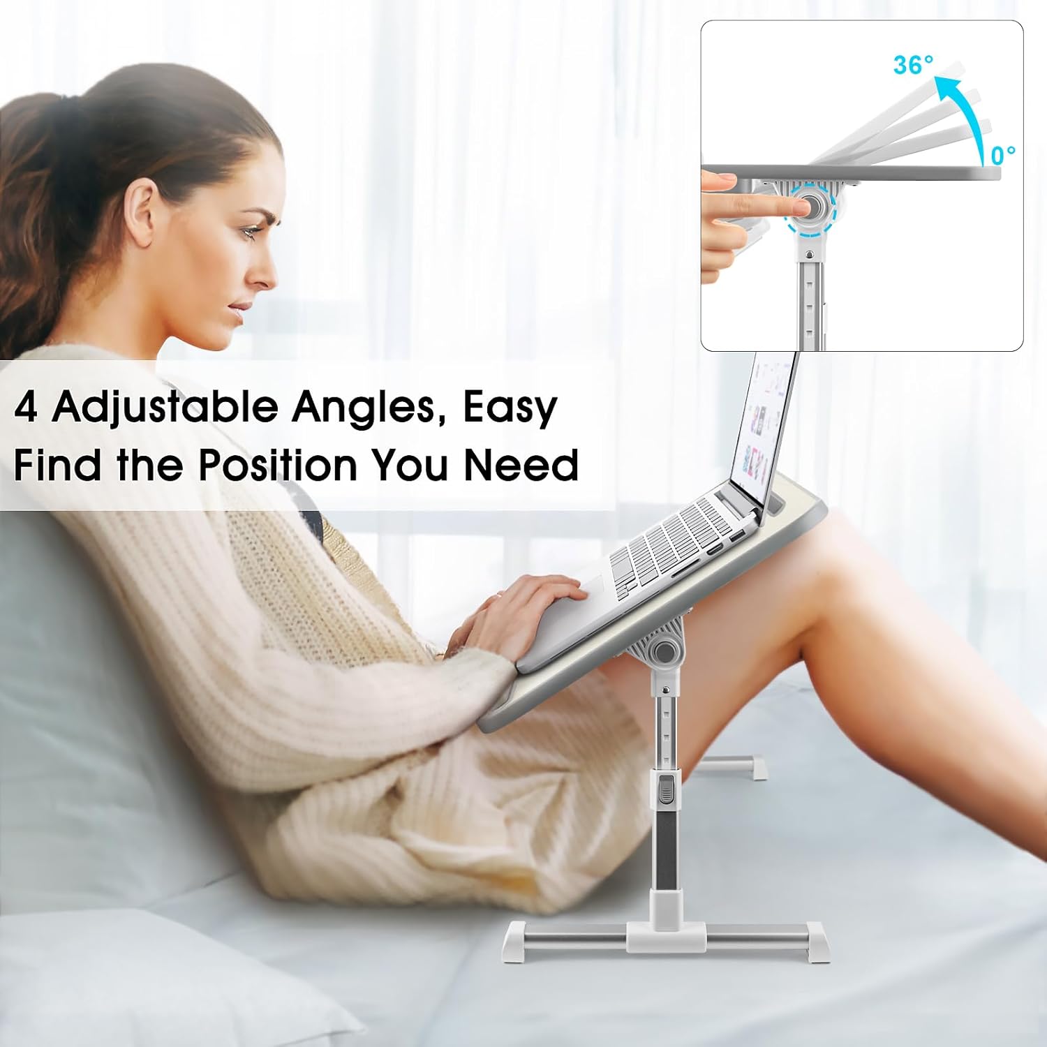 Thumbnail 2 de AirOpen Table de lit pliante pour ordinateur portable (réglable en hauteur et angle) avec tiroir et emplacement tablette