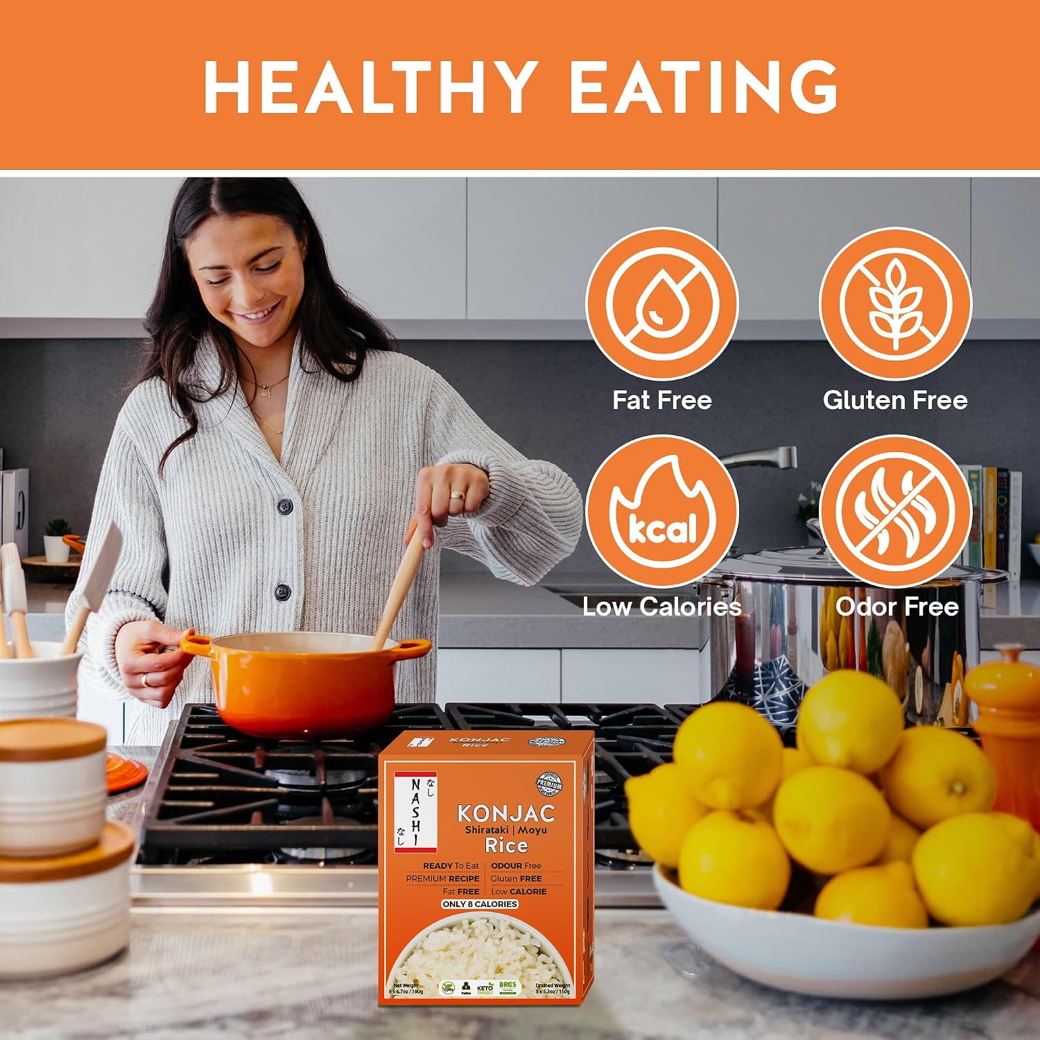 Detalle 2 de Nashi Shirataki Konjac Moyu Rice, Ready-to-Eat Vegan 8-Pack