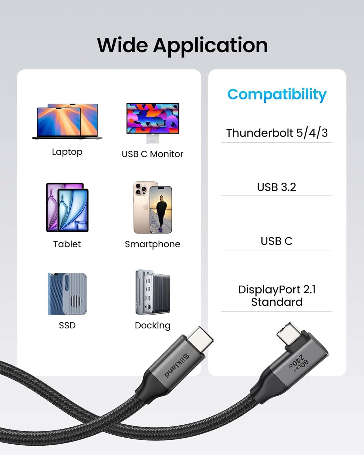 Thumbnail 5 de Silkland 80Gbps Right Angle USB 4 Cable for Thunderbolt 5: a high‑speed USB‑C video and power link