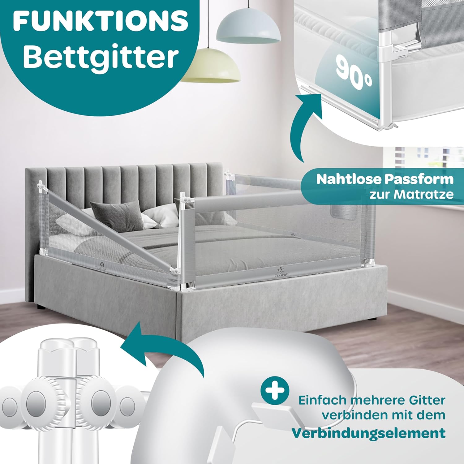 Thumbnail 4 de KESSER Bettschutzgitter 150 cm – klapp- & höhenverstellbar, Rausfallschutz und Laufstall-Funktion