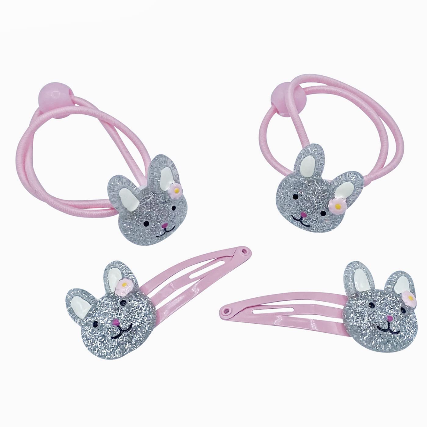 Detalle de HAARallerliebst Haarschmuck Set – 4-teilig, rosa mit Glitzer-Hasen, inkl. Aufbewahrungsschachtel